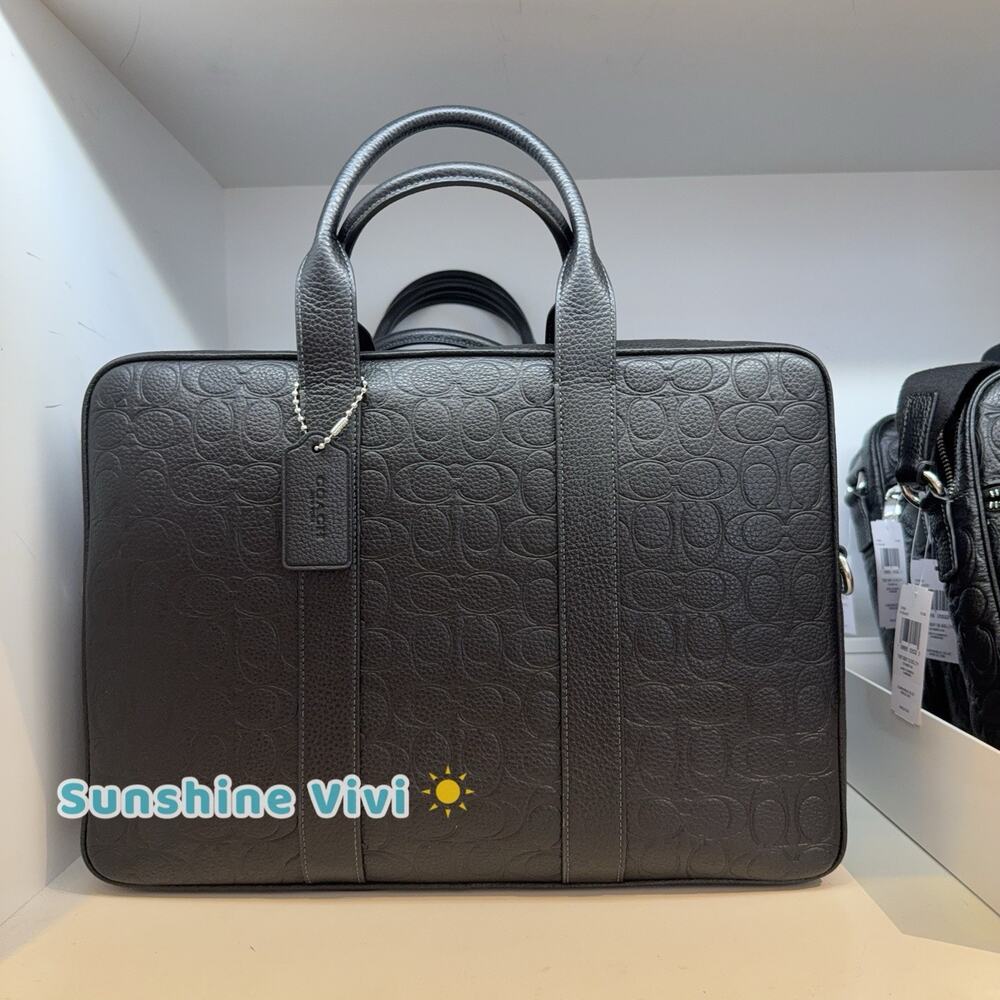 NWT Coach Austin Brief Signature Leather Silver/Black CET45 Refined Leather